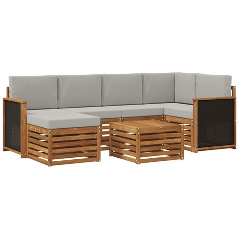 Set divano sezionale con cuscino 6 pcs Naturale e Grigio Chiaro - Foto 1