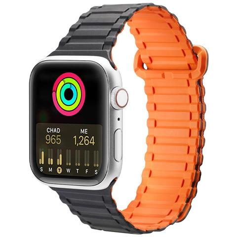 Cinturino (versione Armor) Per Apple Watch Se, 9, 8, 7, 6, 5, 4, 3, 2, 1 (41, 40, 38 Mm) Bracciale In Silicone Magnetico Nero /arancione - Foto 1