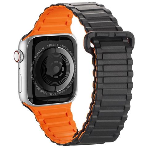 Cinturino (versione Armor) Per Apple Watch Se, 9, 8, 7, 6, 5, 4, 3, 2, 1 (41, 40, 38 Mm) Bracciale In Silicone Magnetico Nero /arancione - Foto 2