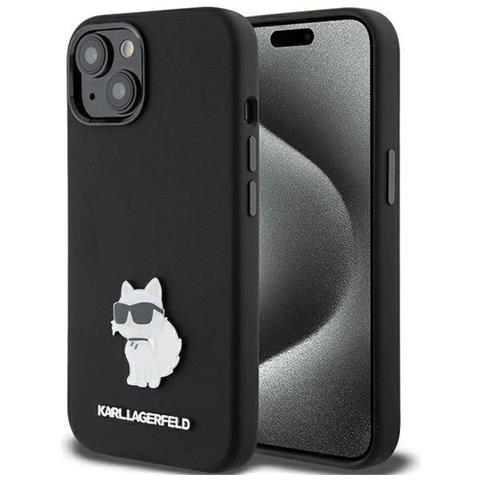 Custodia In Silicone Karl Lagerfeld Choupette Metal Pin Per Iphone 15 Plus / 14 Plus - Nera - Foto 1