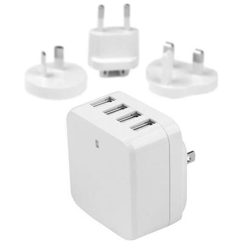 Caricatore da Parete a 4 porte USB con spine Internazionaili - 34W / 6.8A - Bianco - Foto 1