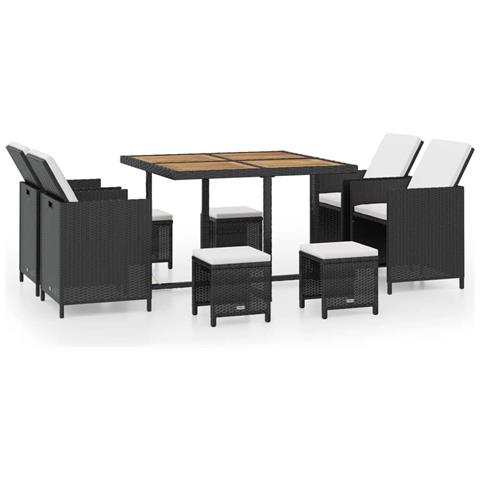 Set Da Pranzo All'aperto 21 Pezzi Polyrattan Legno Acacia Nero - Foto 1