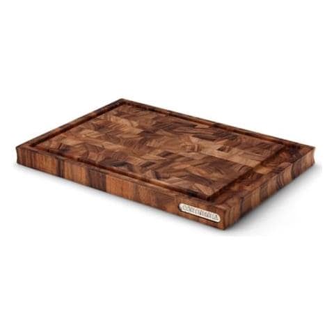 Tagliere Trinciante Grande Di Legno Tagliato Di Testa, Marrone Scuro, Cm 45,5x29x3,2 - Foto 1