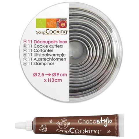 11 Stampini Pasticceria In Inox Cerchio + Penna Alimentare Al Cioccolato - Foto 2