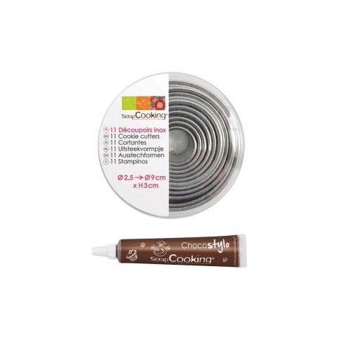 11 Stampini Pasticceria In Inox Cerchio + Penna Alimentare Al Cioccolato - Foto 1