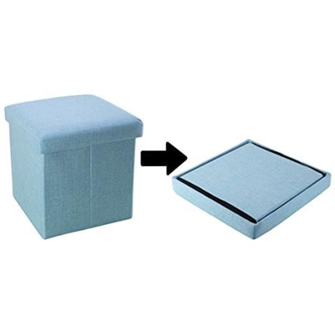 Intirilife Pouf Pieghevole 30x30x30 cm in Blu Celeste Ottomane Poggapiedi Sgabello Panca Poltrona Cassapanca Cubo Contenitore Imbottito de Tessuto a lOttica Lino con Coperchio 