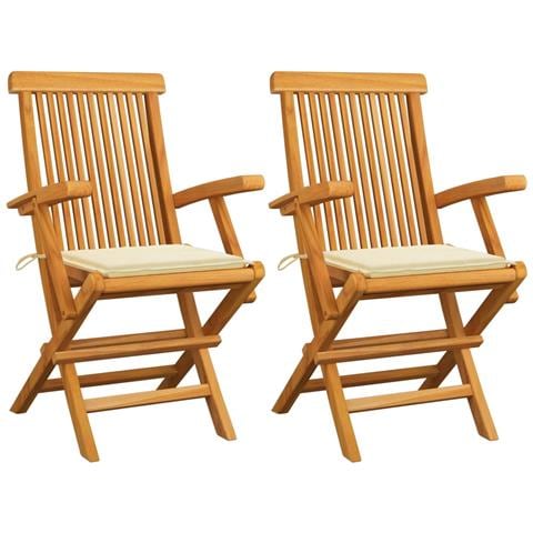 Sedie da Giardino con Cuscini Crema 2 pz in Massello di Teak - Foto 1