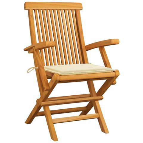 Sedie da Giardino con Cuscini Crema 2 pz in Massello di Teak - Foto 10