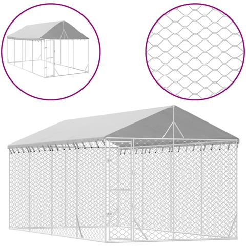 Cuccia Cani Da Esterno Tetto Argento 3x6x2,5 M Acciaio Zincato - Foto 1
