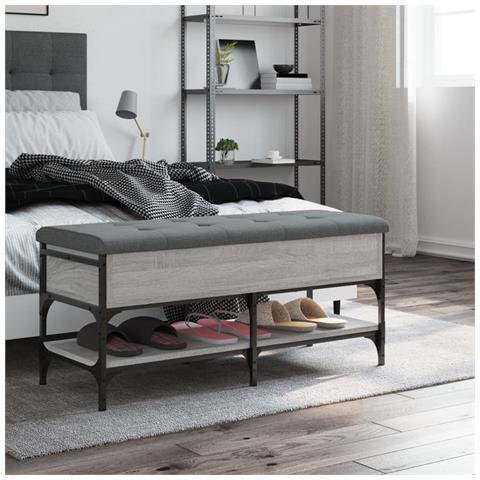 Panca Porta Scarpe Grigio Sonoma 102x42x45 Cm Legno Multistrato - Foto 3