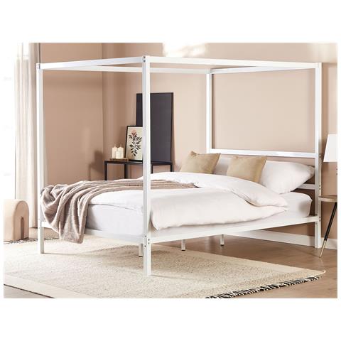 Letto A Baldacchino Metallo Lestards 160 X 200 Cm Bianco - Foto 1
