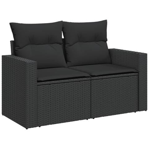 Divano Da Giardino Con Cuscini A 2 Posti Nero In Polyrattan - Foto 1