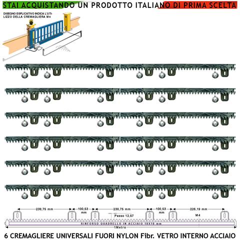 Kit Cremagliera M4 Antiusura Universale Sei Pezzi Da 1 Metro In Nylon Antirumore Interno Acciaio Portata Garantita 6 Q - Foto 1