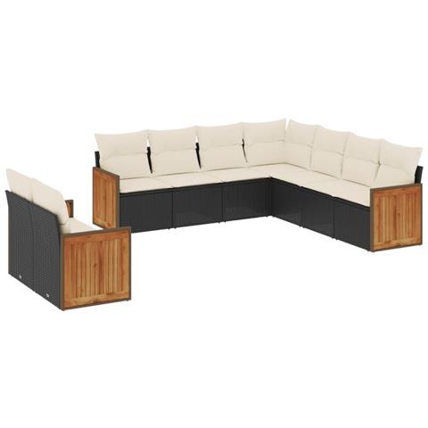 Set Divani Da Giardino 9 Pz Con Cuscini Nero In Polyrattan - Foto 2