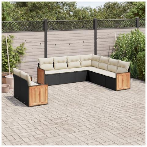 Set Divani Da Giardino 9 Pz Con Cuscini Nero In Polyrattan - Foto 1