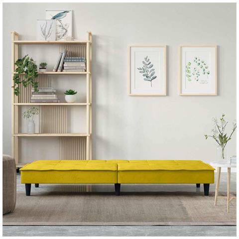 Divano Letto Con Portabicchieri In Velluto Giallo - Foto 3
