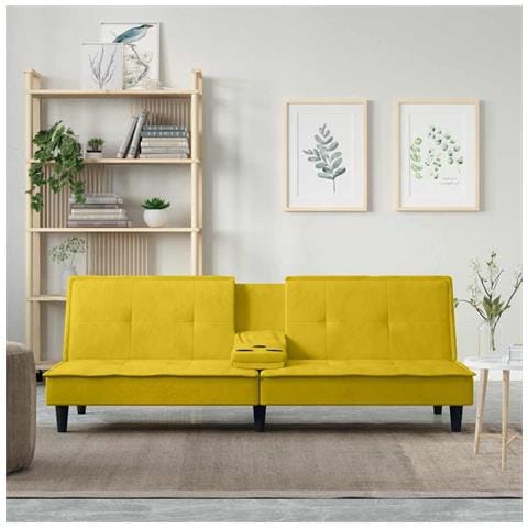 Divano Letto Con Portabicchieri In Velluto Giallo - Foto 1