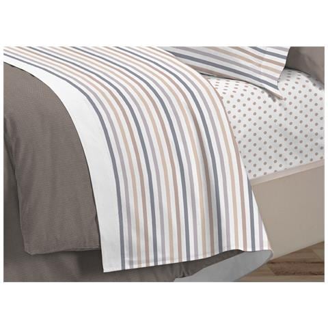 Completo Lenzuola Letto 100% Cotone Italy 3027 Disegno Riga Dots Matrimoniale Beige - Foto 2