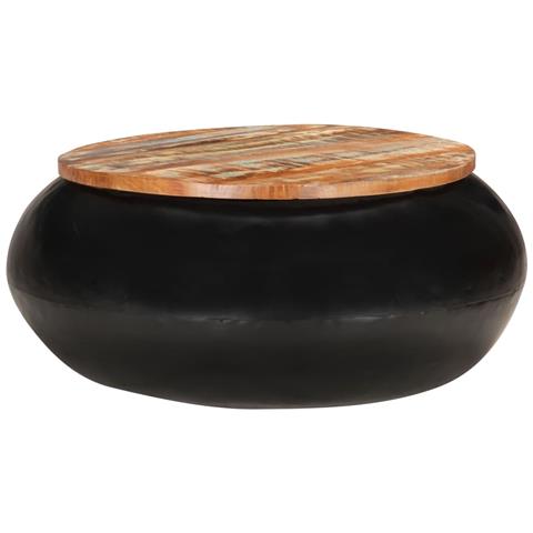 Tavolino Da Salotto Nero 68x68x30 Cm Legno Di Recupero - Foto 2