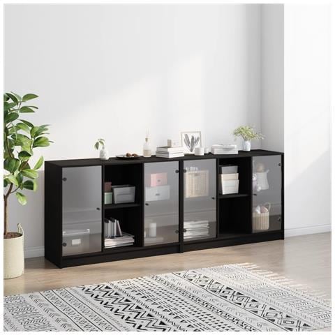 Libreria Con Ante Nera 204x37x75 Cm In Legno Multistrato - Foto 2