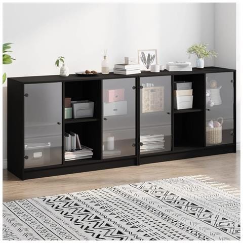 Libreria Con Ante Nera 204x37x75 Cm In Legno Multistrato - Foto 8