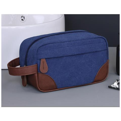 Borsa Da Toilette In Pu E Tela Navyblue - Foto 3