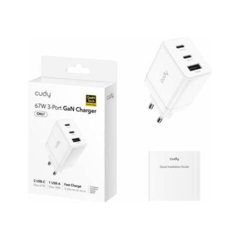 CARICA BATTERIA USB-C 67W MAX 2PUSB -C (67W MAX) 1 USB-A (18W) - Foto 1