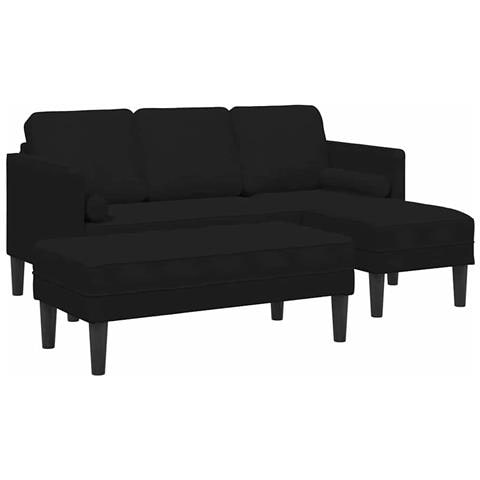 Divano da Giardino con Panchina e Cuscini a Forma di L in Velluto Nero, Divano a 3 posti con Chaise L profondità 160 cm in Velluto Nero, Panchina nera 113x57x39 cm in Velluto - Foto 1