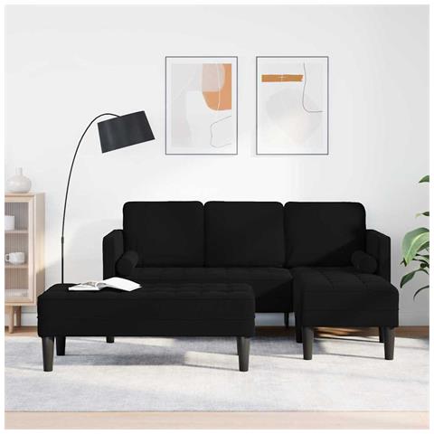 Divano da Giardino con Panchina e Cuscini a Forma di L in Velluto Nero, Divano a 3 posti con Chaise L profondità 160 cm in Velluto Nero, Panchina nera 113x57x39 cm in Velluto - Foto 2