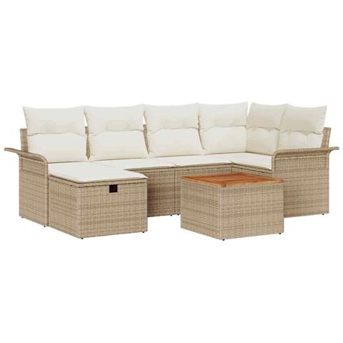 Set di divani da giardino  7 pezzi con cuscini beige in polyrattan, Divano da giardino  per 2 persone con spazio di stoccaggio e cuscini beige in polyrattan - Foto 1