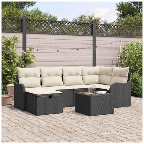 Set di Divani da Giardino 7 Pezzi con Cuscini Rattan Nero, Divano da Giardino per 2 Persone con Cuscini Rattan Nero - Foto 2