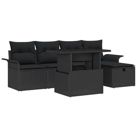 Set di Divani da Giardino da 6 Pezzi con Cuscini Nero Polyrattan - Foto 1