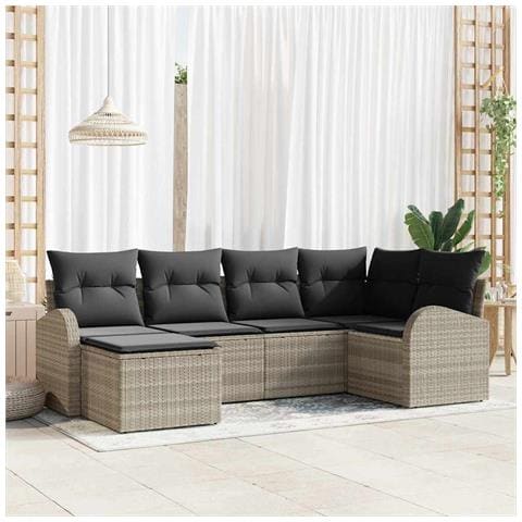 Set Divano da Giardino 6 Pezzi con Cuscini Grigio Chiaro in Rattan Polietilene, Divano da Giardino 2 Posti con Stoccaggio e Cuscini Grigio Chiaro in Rattan Polietilene - Foto 2