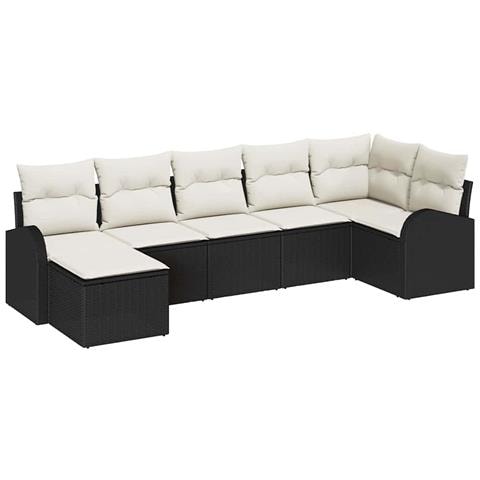 Set divano da giardino in 7 pezzi con cuscini in rattan nero - Foto 1