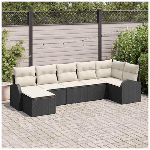 Set divano da giardino in 7 pezzi con cuscini in rattan nero - Foto 2