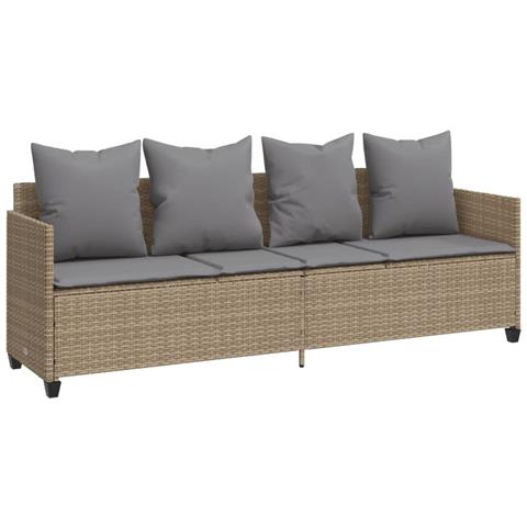 Lettino Prendisole con Cuscini Beige in Polyrattan - Foto 1