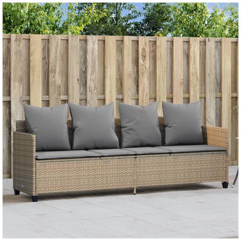 Lettino Prendisole con Cuscini Beige in Polyrattan - Foto 2