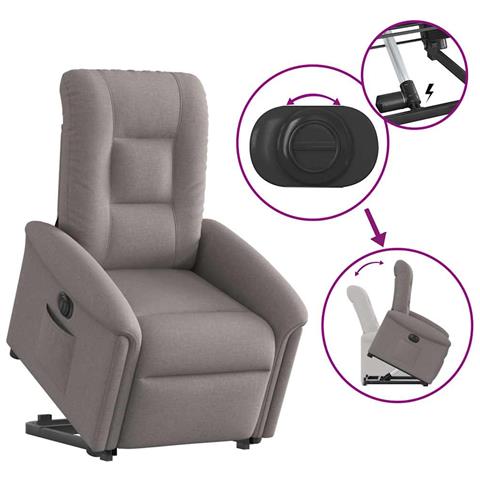 Poltrona Alzapersona Reclinabile Elettrica Tortora in Tessuto - Foto 9