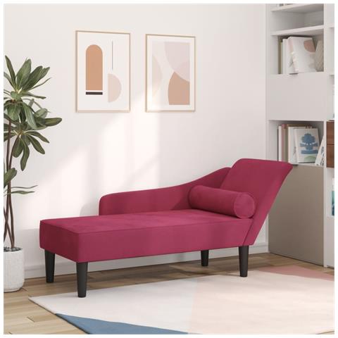 Chaise Lounge con Cuscini Rosso Vino in Velluto - Foto 2