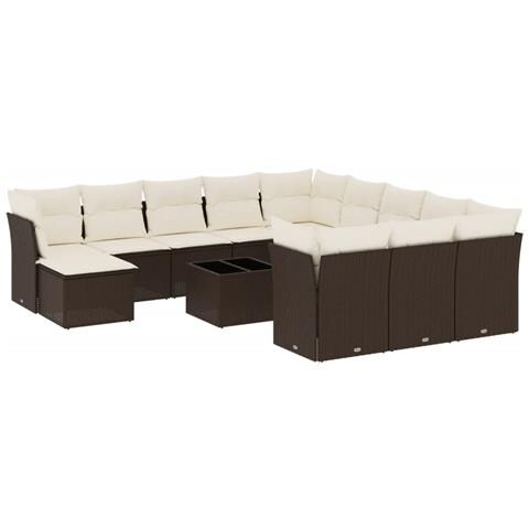 Set Divani da Giardino 13 pz con Cuscini Marrone in Polyrattan - Foto 1