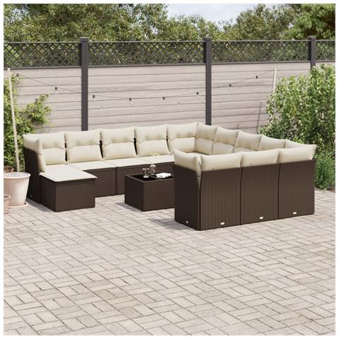 Set Divani da Giardino 13 pz con Cuscini Marrone in Polyrattan - Foto 2