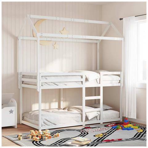 Letto a Castello con Tetto Bianco 90x200 cm in Legno di Pino - Foto 2