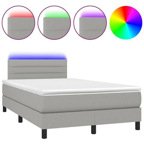 Letto a Molle Materasso e LED Grigio Chiaro 120x190 cm Tessuto - Foto 1
