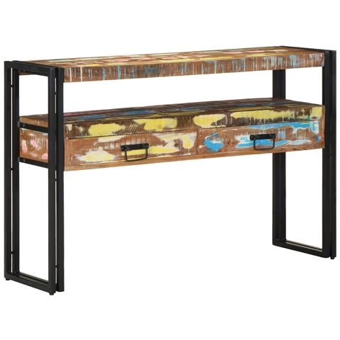 Tavolini Multicolore 120x33x75 cm in Legno Massello di Recupero e Metallo - Foto 1