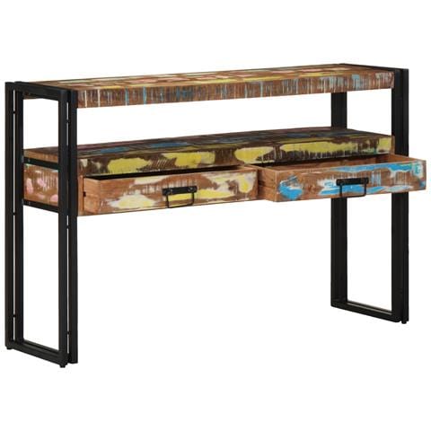 Tavolini Multicolore 120x33x75 cm in Legno Massello di Recupero e Metallo - Foto 2