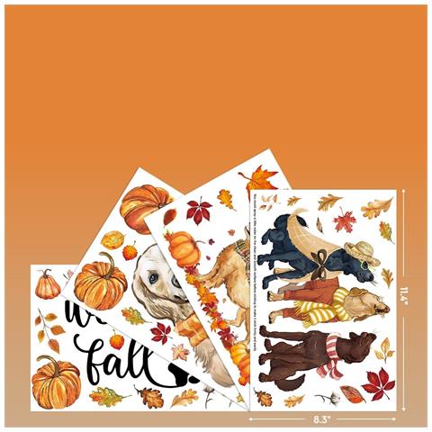 Horaldaily Adesivi Autunnali Per Finestre Cani Zucche Foglie Set Da 77 Pezzi - Foto 2