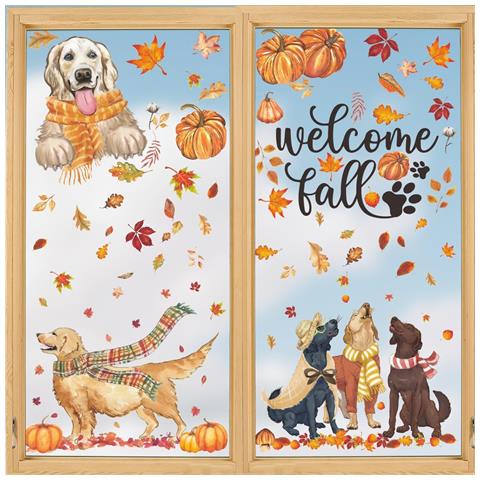 Horaldaily Adesivi Autunnali Per Finestre Cani Zucche Foglie Set Da 77 Pezzi - Foto 1