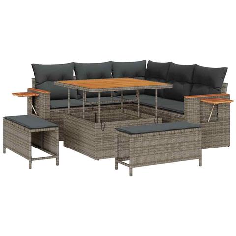 Set Divano da Giardino con cuscino 8 pcs Grigio Poly Rattan - Foto 1