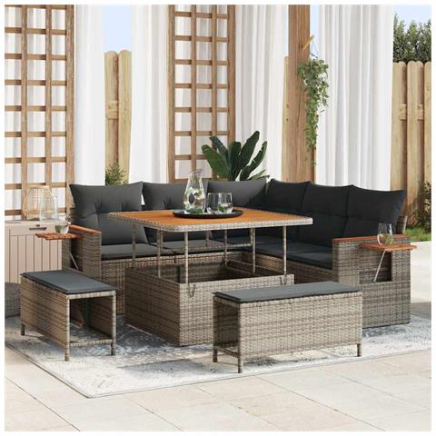 Set Divano da Giardino con cuscino 8 pcs Grigio Poly Rattan - Foto 2