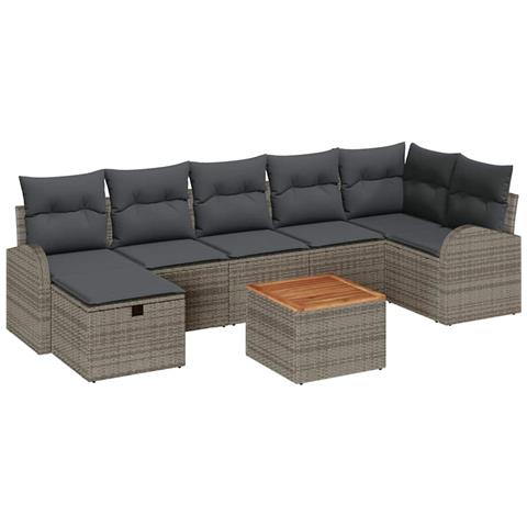 Set Divano da Giardino con cuscino 8 pcs Grigio Poly Rattan - Foto 1